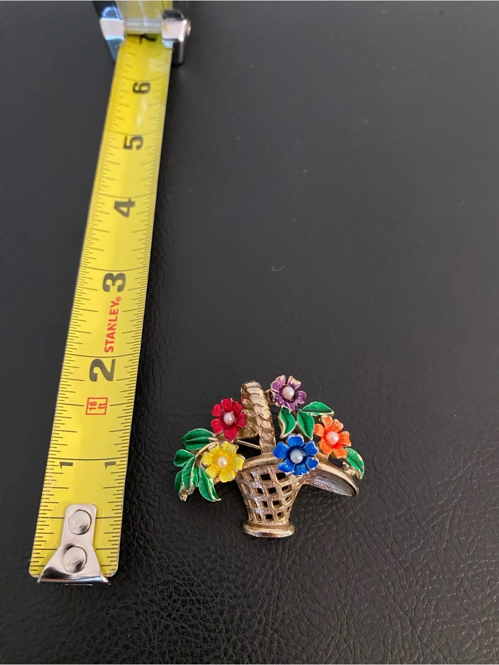 Vintage St. Labre Jewelry Co, Gold Floral Basket Brooch w/ Multi Enamel Flowers